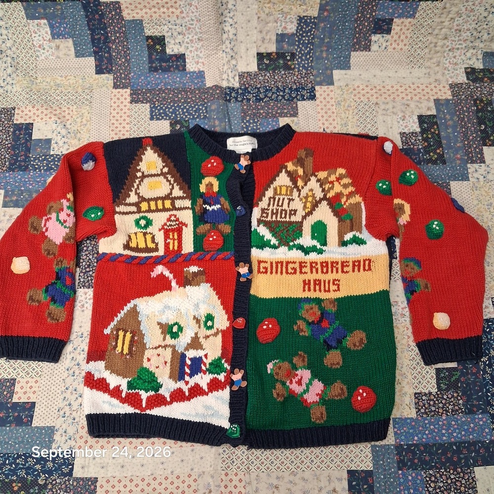 90s Vintage Alexandra Bartlett Eagles Eye Candy Christmas Sweater Cardigan PM